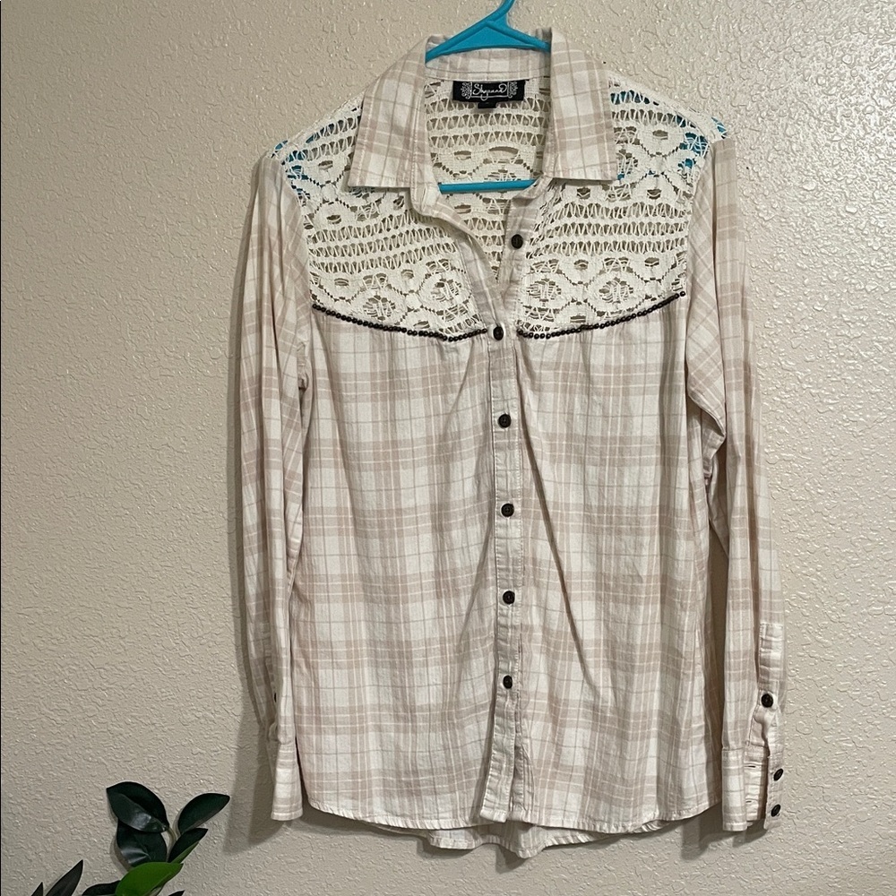 Shyanne Plaid Lace Detail Button-Up Shirt